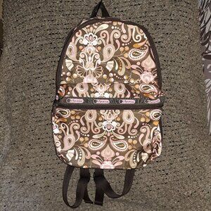 LE SPORTSAC-Large Brown Paisley Backpack- 16" X 12" X 6"-Near Mint